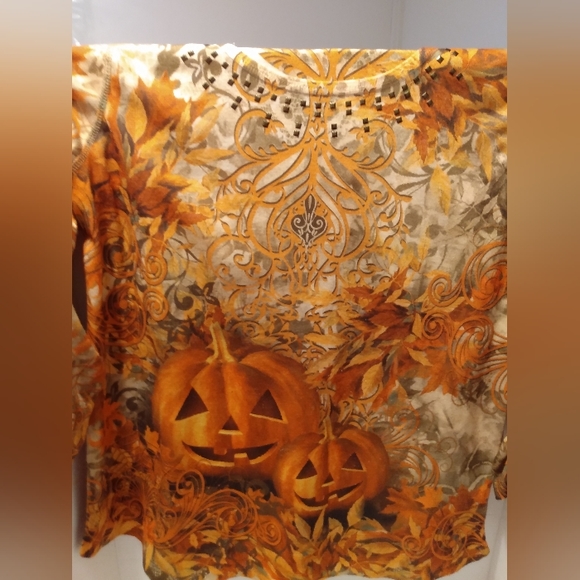 NWOT One World 🍁 🎃 Fall Halloween Ladies 3/4 Sleeve Shirt size large - Picture 1 of 8